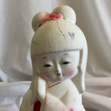 Vintage Kokeshi Japanese Girl in White Kimono Figurine