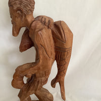 Vintage Fisherman Wood Carving Statue