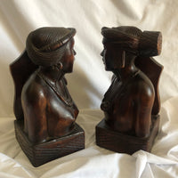 Pair of Wood Tribal People Male and Female Book Ends