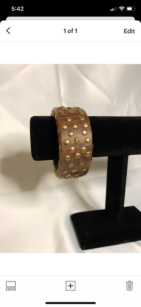 Wooden Bangle / Gold -Tone Inlay