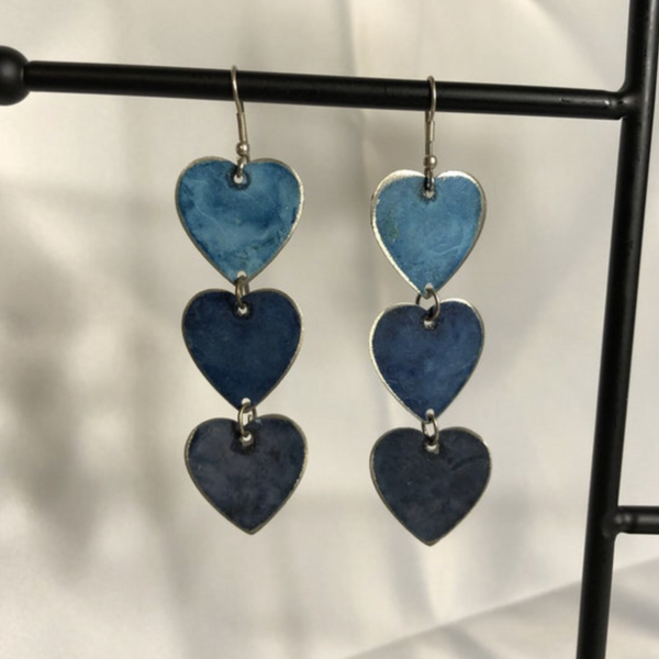 Blue Heart Dangle Earrings