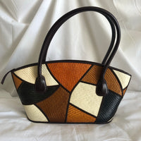 Le Sac Patchwork Woven Straw Multi Colors Handbag