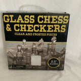 Glass Chess And Checkers Set/ Clear And Frosted Pieces