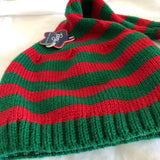 Green & Red Striped Beanie Hat