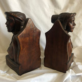 Pair of Wood Tribal People Male and Female Book Ends