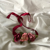 Artificial Flowers on Burgundy Ribbon