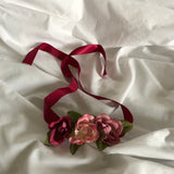 Artificial Flowers on Burgundy Ribbon