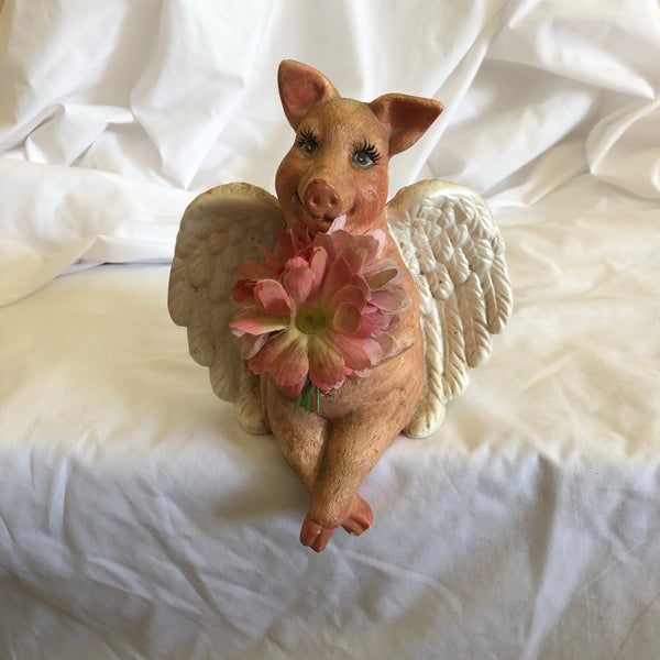 Ceramic Shelf Sitter Pig Angel Figurine