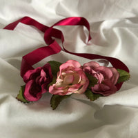 Artificial Flowers on Burgundy Ribbon