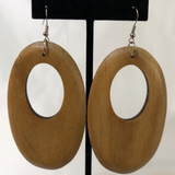 Brown Wooden Oval Dangle Earrings