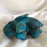 Silk Sari Stuffed Elephant Plush - Blue Striped & Floral