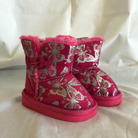 Pink Boots with Silver Colored Butterflies - Girls Size 4 Medium