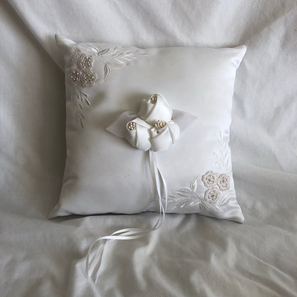 White Floral Embroidery Pillow