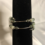 Silver Tone Green Beaded Memory Bracelet