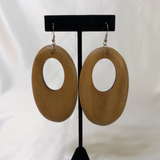 Brown Wooden Oval Dangle Earrings