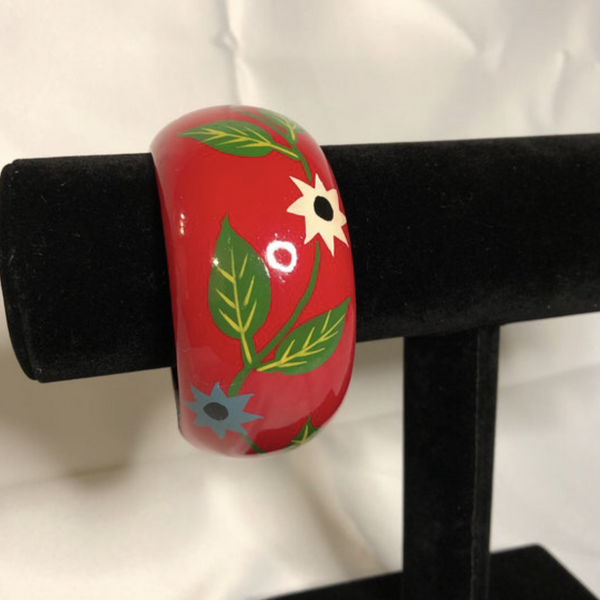 Red Painted Floral Bangle Bracelet