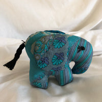 Silk Sari Stuffed Elephant Plush - Blue Striped & Floral