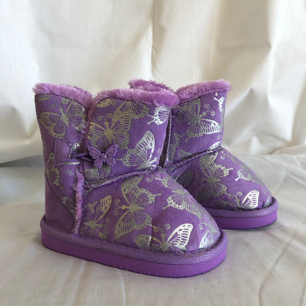 Purple Boots with Silver Colored Butterflies - Girls Size 7 Medium