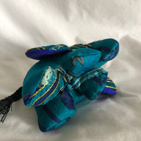 Silk Sari Stuffed Elephant Plush - Dark Blue and Gold Striped