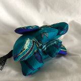 Silk Sari Stuffed Elephant Plush - Dark Blue and Gold Striped