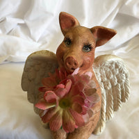 Ceramic Shelf Sitter Pig Angel Figurine