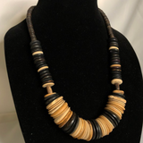 Black and Beige Wood Bead Necklace