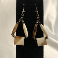 Brown and White Beaded Tribal Dangle Earrings