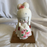 Vintage Kokeshi Japanese Girl in White Kimono Figurine