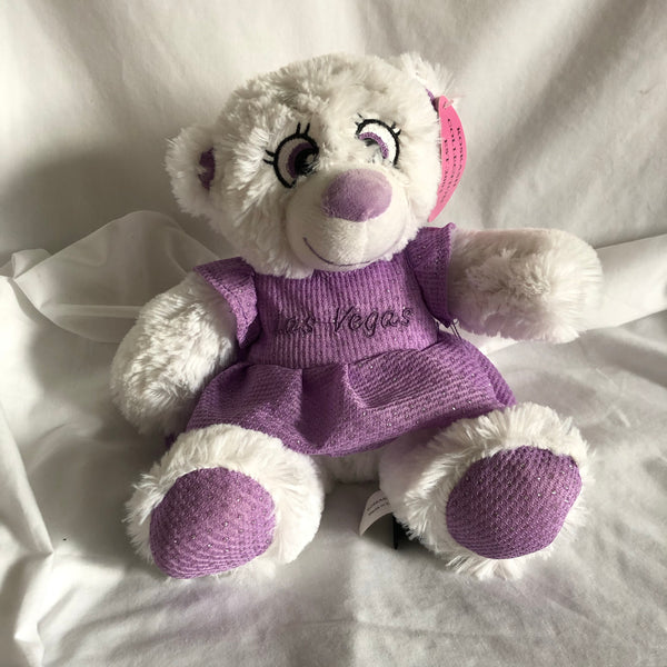 Las Vegas White Teddy Bear with Purple Dress Outfit