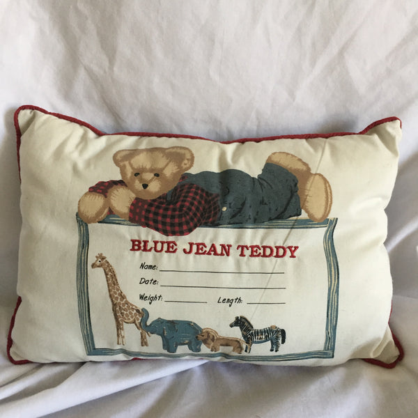 Blue Jean Teddy Pillow