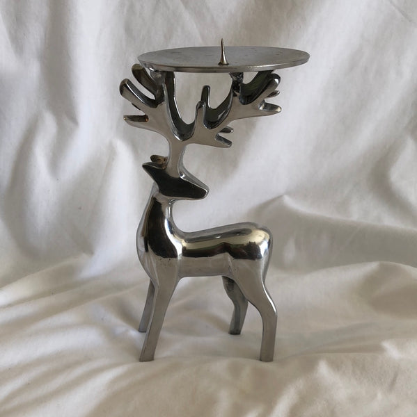 Silver Tone Reindeer Candle Holder