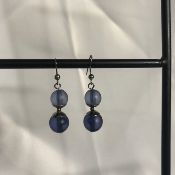 Small Blue Beaded Dangle Earrings