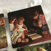 Children Playing Painted Cardboard Double Sided Coasters - Set Of 4