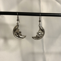 Silver Tone Moon Face Dangle Earrings