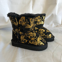 Black Boots with Gold Colored Butterflies - Girls Size 7 Medium