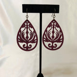 Burgundy Fancy Cut Teardrop Earrings