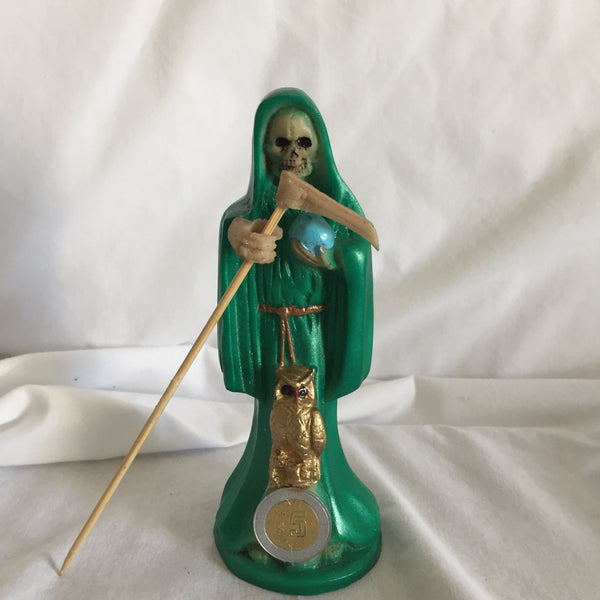 Green Painted Santa Muerte Statue