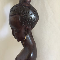 African Wood Lady Carrying Basket On Head