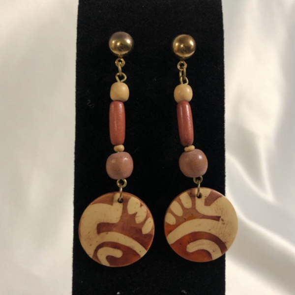 Wooden Beaded Tribal Dangle Earrings