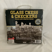 Glass Chess And Checkers Set/ Clear And Frosted Pieces