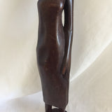 African Wood Lady Carrying Basket On Head