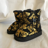 Black Boots with Gold Colored Butterflies - Girls Size 7 Medium