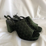 Green Heart Velvet Heels - Urban Outfitters - Women’s Size 8