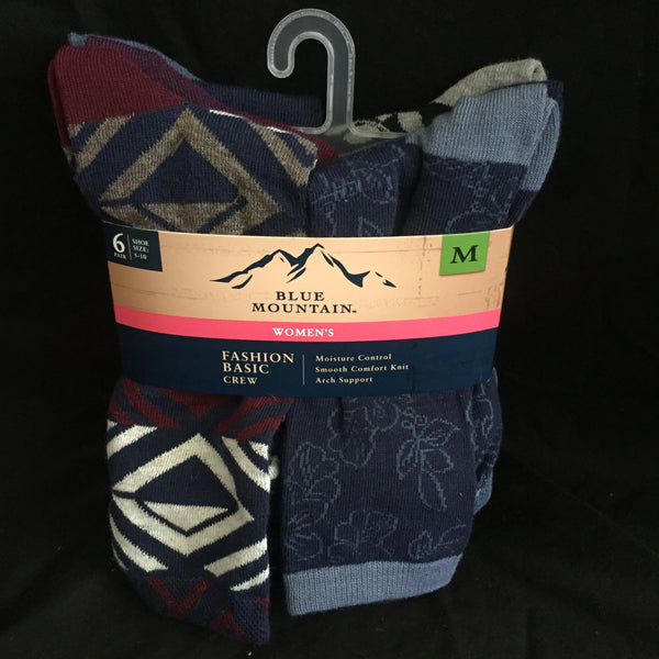 Blue Mountain Socks 6 Pair Women’s Shoe Size 6-10