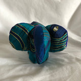 Silk Sari Stuffed Elephant Plush - Dark Blue and Gold Striped