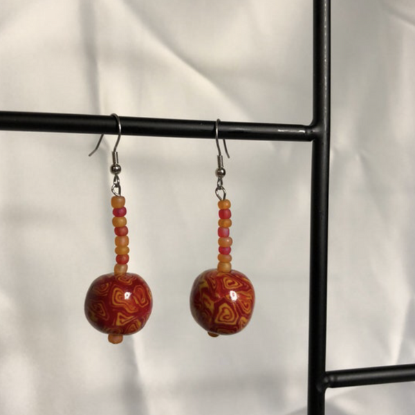 Red and Yellow Bead Dangle Earrings