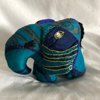 Silk Sari Stuffed Elephant Plush - Dark Blue and Gold Striped