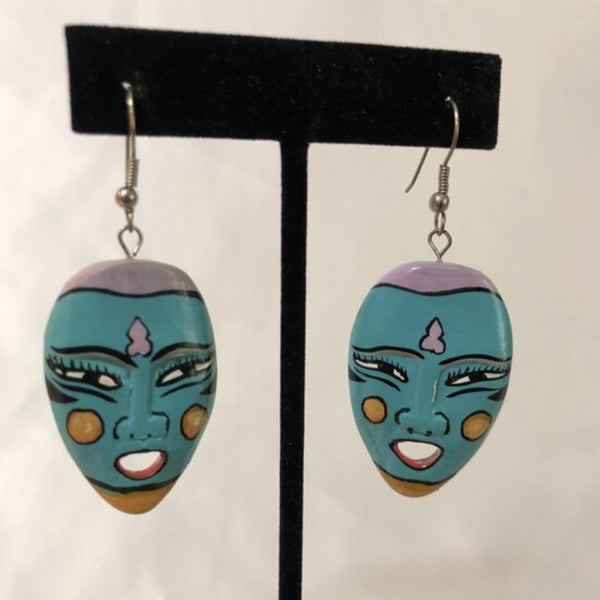 Colorful Painted Mask Face Dangle Earrings