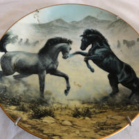 ‘Desert Duel’ Wild Horse Painting Decorative Plate By Chuck Dehaan