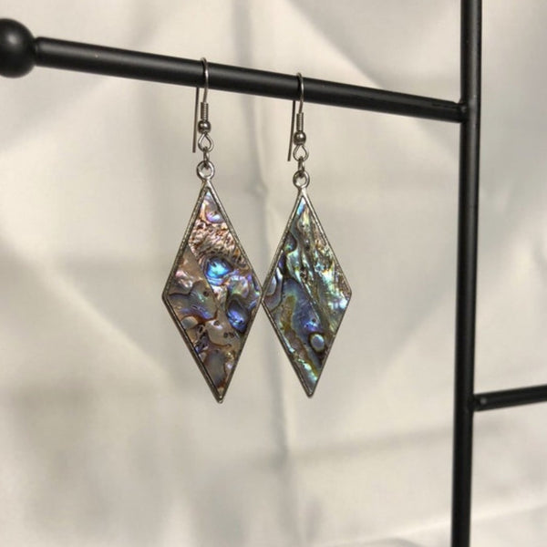 Diamond Shaped Abalone Shell Dangle Earrings